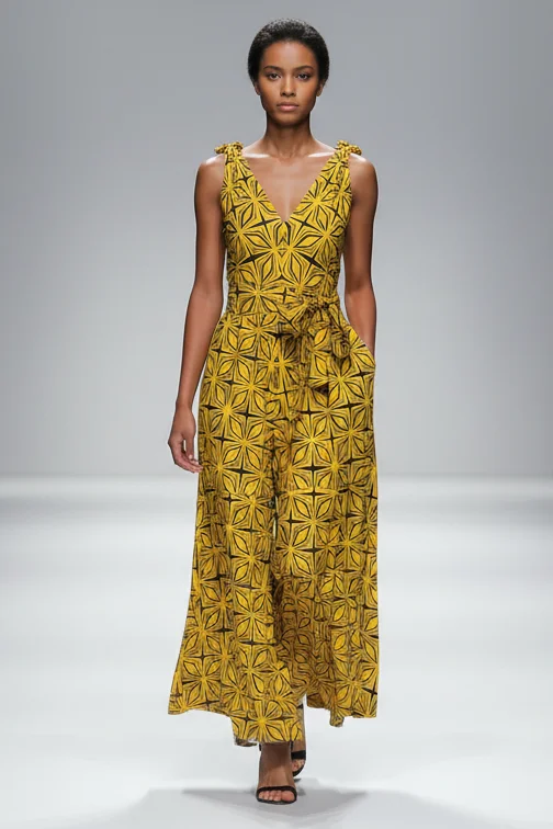 Heritage gold geometric floral maxi dress