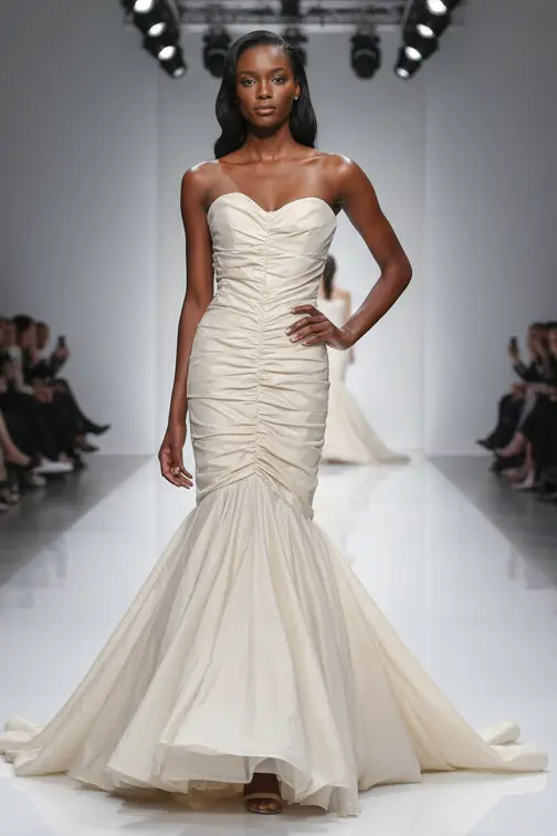 Elegance ivory strapless ruched mermaid gown